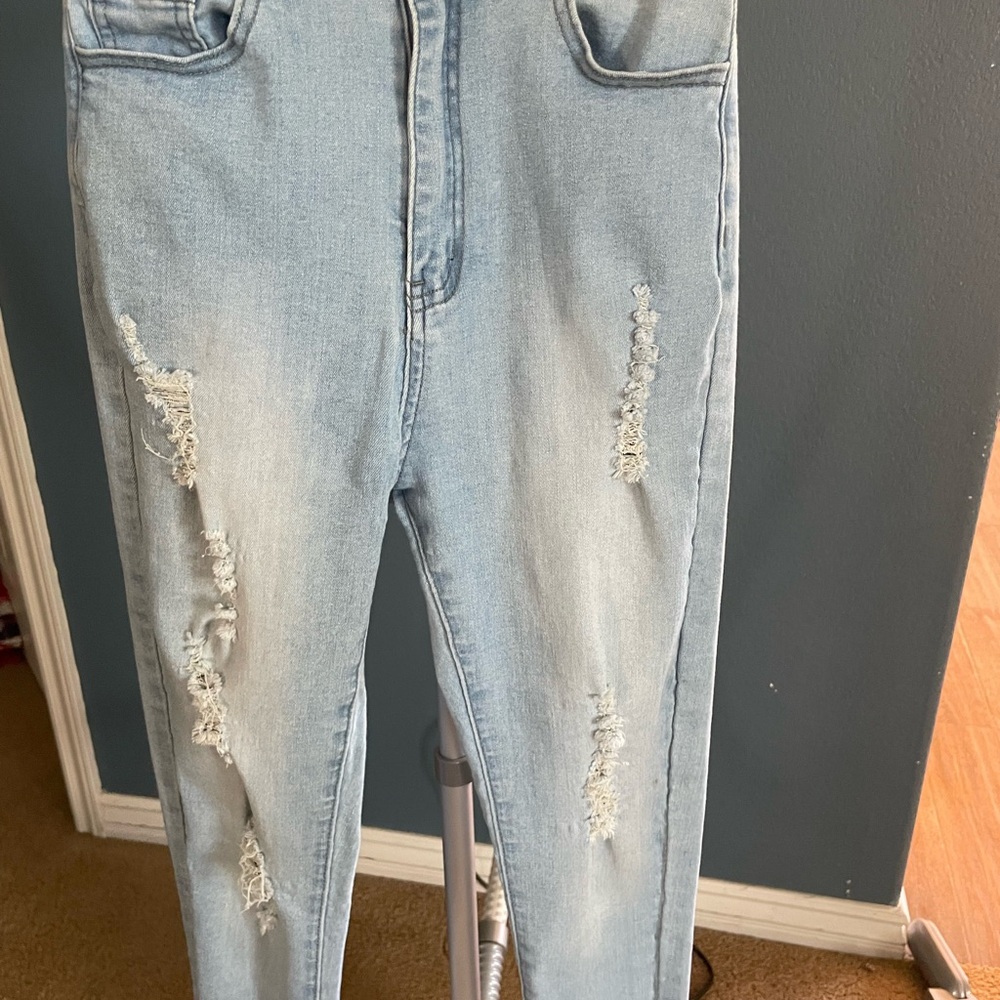 NVGTN High Rise Light Blue Distressed Jeans